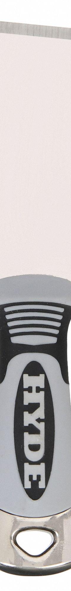 HYDE Scraper: Bld. Mat. Stainless Steel, Hdl. Mat. Plastic, Stiff, Bent Bld. Shape (MPN 06408). Key specifications — attr1004902: HYDE; attr1012057: Full; attr1014703: Plastic; attr1017570: Hammer End; attr1029655: Bent; attr1034073: Straight.