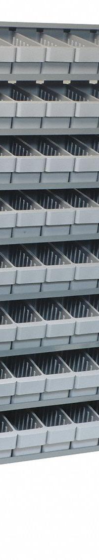 QUANTUM STORAGE SYSTEMS Pick Rack: 36 in x 24 in x 60 in, 2 Usable Sides, 16 Shelves, 144 Bins, Gray (MPN QPRD-501GY). Key specifications — Bin HxWxD: (144) 4-5/8 in x 3-3/4 in x 11-5/8 in; Frame Material: Steel; Frame Color: Gray; Bin Color: Gray; Brand: QUANTUM STORAGE SYSTEMS.