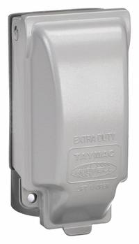 TAYMAC While In Use Weatherproof Cover: 1 Gangs, For Decora/GCFI Electrical Component Type, Vertical (MPN MX3200). Key specifications — Brand: TAYMAC; Color: Gray; Cover Material: Aluminum; For Electrical Component Type: Decora/GCFI; Mounting Orientation: Vertical.