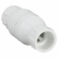 DAYTON Spring Check Valve: Inline Valve Body, 3/4 in Pipe Size, Socket x Socket, PVC, Female, Socket (MPN 4RG71). Key specifications — Brand: DAYTON; Poppet Material: Stainless Steel.