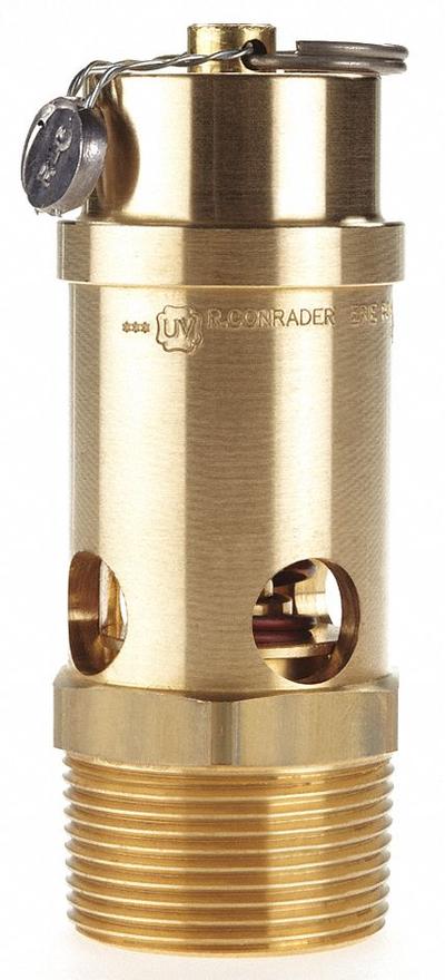 CONRADER Safety Valve: Soft Seat, 1 1/4 in (M)NPT Inlet (In.), 225 psi Preset Setting (PSI) - Soft Seat Pneumatic Safety Valves