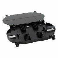 FIBERTRONICS Splice Tray: 114.3 mm Overall Dp, 177.8 mm Overall Wd, 19.05 mm Overall Ht, Black (MPN FT-TRAY12). Key specifications — Color: Black; Brand: FIBERTRONICS; Material: Plastic; Product Type: Splice Tray.