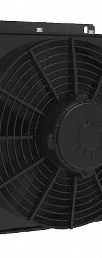 AKG Forced Air Oil Cooler: 16 hp Heat Removed, 50 gpm Max. Flow, 377 psi Max. Pressure, 12V DC (MPN D16-12-BP65). Key specifications — attr96059: SAE #16; attr96056: IP 68; attr96057: 12V DC; attr98919: AKG.