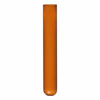 KIMBLE Test Tube: 10 mL, Test Tube, 13 mm Body Dia, 100 mm Overall Ht, Amber, Round (MPN 73500-13100A). Key specifications — Graduated: No; Includes Closure: No; Body Color: Amber; Brand: KIMBLE; Bottom Shape: Round.