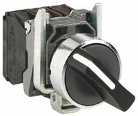 SCHNEIDER Selector Switch: 22 mm Panel Mounting Size, 2 Positions, Short Lever, 1NO, Metallic (MPN XB4BD41). Key specifications — AC Contact Rating: 6 A @ 120 V; Action: Maintained/Momentary; Cam: No Cam Included; DC Contact Rating: 0.55 A @ 125 V; Hazardous Location Specification: Not Rated; Operator Head Material: Plastic; Operator Head Type: Short-Handled Knob; Operator Illumination: Non-Illuminated.
