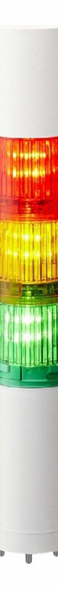 PATLITE Tower Light Assembly: 3 Tier, Sounder Tier Included, IP54, Amber/Green/Red, Direct Wire (MPN LR4-302WJBW-RYGZ). Key specifications — Manufacturer Part Number: LR4-302WJBW-RYGZ; Brand: PATLITE; Operating Voltage: 24V DC; Light Tier Color: Amber.