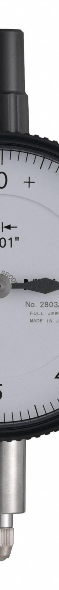 MITUTOYO Calibrated Indicator: 0 in to 0.025 in, Inch, 0.0001 in, 0-5-0 Dial Reading (MPN 2803A-10CAL). Key specifications — attr1184109: 0-5-0; attr1184166: Calibration Certificate; attr1200917: Dial Indicator - Lug Back; attr1184127: 2803A-10CAL; attr1184167: MITUTOYO; attr1184108: 0.0001 in; attr1184144: Certificate of Calibration.