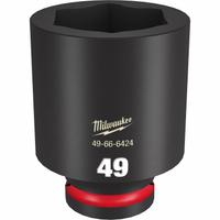 MILWAUKEE Deep Impact Socket: 3/4 in Drive Size, Metric, 49 mm Socket Size, 6-Point, Deep, Friction (MPN 49-66-6424). Key specifications — attr1215501: MILWAUKEE; attr1215515: Black Phosphate; attr1215518: 49 mm.