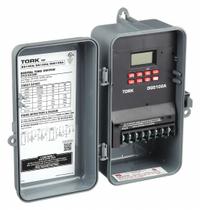 TORK Electronic Timer: 7 day, Not Astronomic, 120-277V AC, DPDT, Digital (MPN DGS100A). Key specifications — Body Material: Plastic; Indoor/Outdoor Usage: Outdoor; Astronomic Functionality: Not Astronomic; Mounting Style: Surface; Brand: TORK.