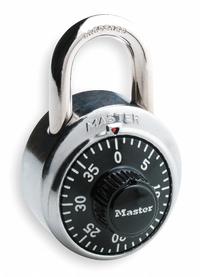 MASTER LOCK Combination Padlock: Dial Combo, Silver, Stainless Steel, Std Shackle, Steel Shackle (MPN 1500DWWG). Key specifications — Dial Color: Black; Brand: MASTER LOCK.