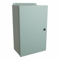 HAMMOND Electrical Enclosure: Steel, 16 in x 10 in x 6 in, NEMA 12/13/3R/4, w/Panel, Solid Cover (MPN EJ16106). Key specifications — Closure Method: Latches; Brand: HAMMOND; Knockouts: Not Included.