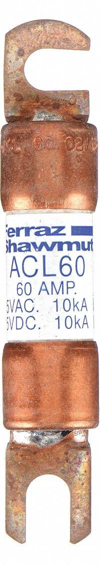 MERSEN Forklift Limiter Fuse: ACL Series, Bolt-On, Gen Purpose, 60 A, 125 V DC, Non-Indicating (MPN ACL60). Key specifications — Brand: MERSEN; Series: ACL.