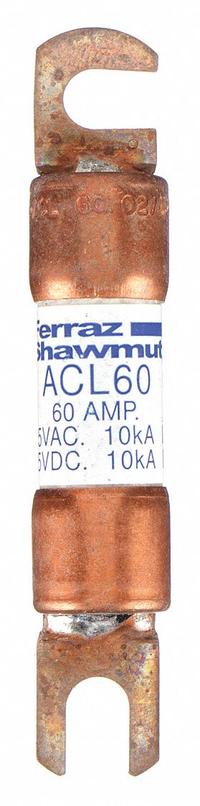 MERSEN Forklift Limiter Fuse: ACL Series, Bolt-On, Gen Purpose, 60 A, 125 V DC, Non-Indicating (MPN ACL60). Key specifications — Brand: MERSEN; Series: ACL.