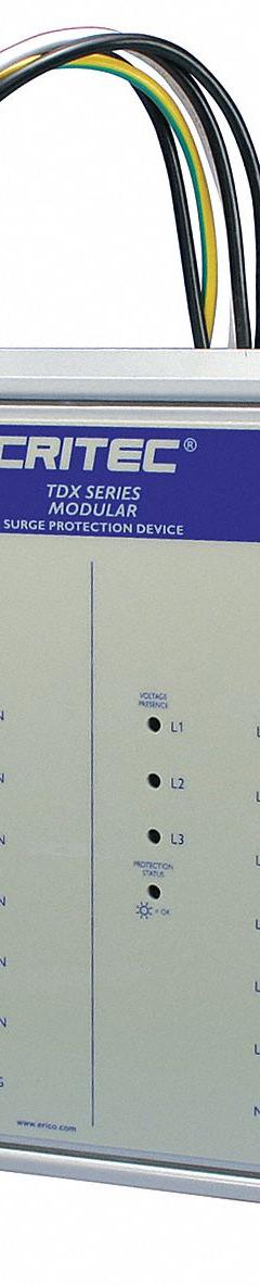 NVENT ERICO Surge Protection Device: Three Phase, 277/480V AC Wye, 320/550 V AC, Metal, 1, 400kA (MPN TDX400S277/480). Key specifications — Voltage: 277/480V AC Wye; Includes: Voltage Free Contact; Max. Continuing Operating Voltage: 320/550 V AC; Voltage Protection Rating: 1000V (N-G); Enclosure Material: Metal; Max. Surge Current per Mode: 400kA; Brand: NVENT ERICO.