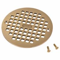 OATEY Grate: Round, 5 1/4 in Overall Dia, 1/4 in Overall Ht, Brass, Brass, Brass, Screw-In (MPN 80020). Key specifications — Finish: Brass; Brand: OATEY; Color Family: Brass.
