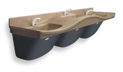 BRADLEY Bathroom Sink: Freq, Riverstone, Terreon, Sensor, 92 7/8 in Overall Lg - Three-Station Wall-Mounted Bathroom Sinks with Faucets