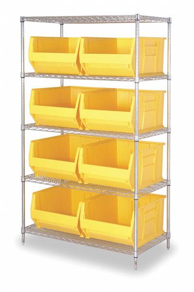 QUANTUM STORAGE SYSTEMS Bin Shelving: 42 in x 30 in x 74 in, 1 Sided, 8 Bins, Open - Wire Stationary Bin Shelving with Open-Front Bins