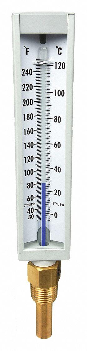 APPROVED VENDOR Compact Industrial Thermometer: 30°F to 240°F /0°C to 120°C - Fixed-Angle Thermometer & Thermowell Assemblies