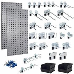 TRITON PRODUCTS Square Hole Pegboards: Square, 1/4 in Peg Hole Size, 36 in x 18 in x 9/16 in, Steel (MPN LB18-GKit). Key specifications — Material: Steel; Finish: Epoxy Powder Coated; Peg Hole Shape: Square; Includes: (2) Extended Spring Clip; Color: Gray; Brand: TRITON PRODUCTS.
