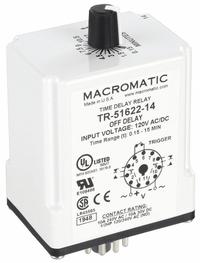 MACROMATIC Single Function Time Delay Relay: Socket Mounted, 120V AC/DC, 10 A, 11 Pins/Terminals (MPN TR-51622-14). Key specifications — Brand: MACROMATIC.