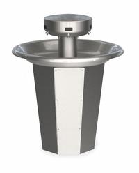 BRADLEY Wash Fountain: Silver, Stainless Steel, Circular, 36 in Overall Wd, Central Rising Drain (MPN S93-637). Key specifications — Bowl Shape: Circular; Drain Type: Central Rising; Color: Silver; Brand: BRADLEY; Series: Sentry; Sink Material: Stainless Steel; ADA Compliant: Not ADA Compliant.
