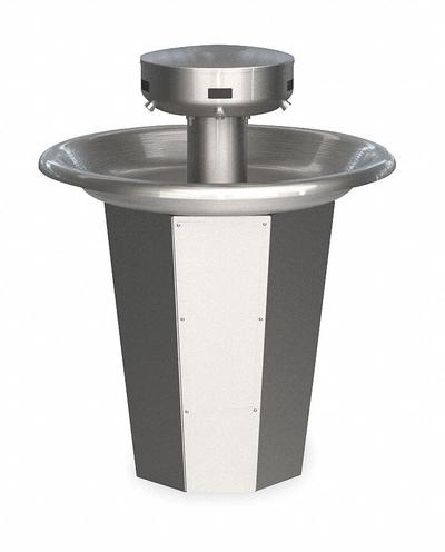 BRADLEY Wash Fountain: Silver, Stainless Steel, Circular, 36 in Overall Wd - Sensor-Operated Wash Fountains