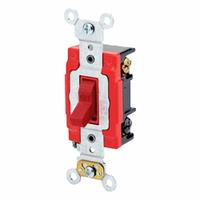 LEVITON Wall Switch: Toggle Switch, 3-Way, Maintained, Red, 120/277V AC, 20 A (MPN 1223-2R). Key specifications — Illuminated: No; Voltage Rating: 120/277V AC.