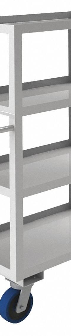 DURHAM MFG Utility Cart: 1,200 lb, 30 in L x 18 in W Shelf, 36 in L x 18 in W x 53 in H Overall Dim (MPN SRSC1618304ALU6PU). Key specifications — Caster/Wheel Configuration: (2) Rigid; Brand: DURHAM MFG; Caster Wheel/Tread Material: Polyurethane.