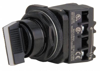 Siemens Selector Switch: 30 mm Panel Mounting Size, 2 Positions, Short Lever, 1NO - Selector Switches