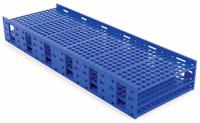 Tube Rack: 10 in Overall Wd, 4 1/4 in Overall Ht, 27 1/8 in Overall Lg, Polypropylene, Blue (MPN 120113). Key specifications — Material: Polypropylene; Mounting Location: Benchtop; Color: Blue; Product Type: Test Tube Rack; Total Holding Capacity: (432) Wells; Brand: HEATHROW SCIENTIFIC.