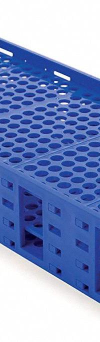 Tube Rack: 10 in Overall Wd, 4 1/4 in Overall Ht, 27 1/8 in Overall Lg, Polypropylene, Blue (MPN 120113). Key specifications — Material: Polypropylene; Mounting Location: Benchtop; Color: Blue; Product Type: Test Tube Rack; Total Holding Capacity: (432) Wells; Brand: HEATHROW SCIENTIFIC.