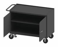 DURHAM MFG Mobile Cabinet Workbench: 48 in x 24 in, Steel, 3,600 lb Overall Load Capacity, Gray (MPN 3412-FL-95). Key specifications — Included Components: Handle on Side; Assembly: Fully Assembled; Brand: DURHAM MFG.