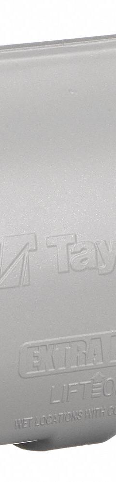 TAYMAC While In Use Weatherproof Cover: 1 Gangs, For Decora/GCFI Electrical Component Type, Aluminum (MPN MX4380S). Key specifications — Brand: TAYMAC; Color: Gray; Cover Material: Aluminum; For Electrical Component Type: Decora/GCFI; Mounting Orientation: Horizontal.