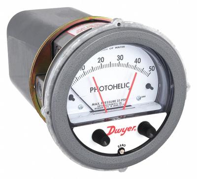 Dwyer Differential Pressure Gauge & Switch: Single-Side, 1/8 in NPT Female - Low Operating Pressure Differential Gauges with Switch