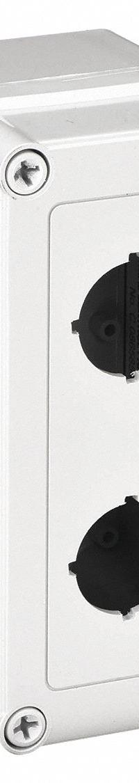 HOFFMAN Push Button Enclosure: 30mm, 2 Holes, Non-Metallic, NEMA 4X (MPN VM733-PBS2). Key specifications — attr211299: HOFFMAN; attr1043605: Washdown-Corrosion-Resistant.