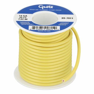 GROTE Primary Automotive Wire: GPT, 25 ft, 1 Conductor, 14 AWG, Yellow - PVC-Insulated General Purpose Primary Wires