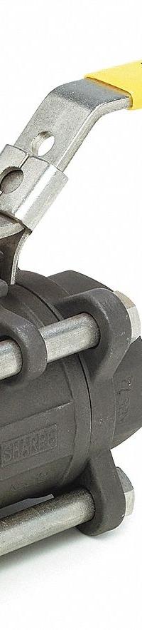 SHARPE Manual Two-Way Ball Valve: 1/2 in, Carbon Steel, Straight, Socket x Socket, Three-Piece, PTFE (MPN 4351002000). Key specifications — Brand: SHARPE; Seat Material: Polymer; Handle: Locking Lever.