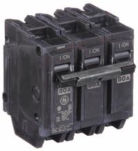 GE Miniature Circuit Breaker: THQL, 80 A, 120/240V AC, Three Phase, 10kA at 120/240V AC, Std (MPN THQL32080). Key specifications — Amps: 80 A; AC Voltage Rating: 120/240V AC; Phase: Three; Max. AIR Rating: 10kA at 120/240V AC; For Use With: Power Mark Gold Load Centers and AQ Lighting Panels.