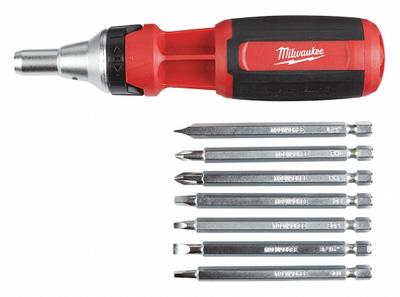 MILWAUKEE Multi-Bit Screwdriver: Hex/Phillips/Torx Tip, #1/1/4 in/#2/#3/3/16 Tip Size - Combination Multi-Bit Screw & Nut Drivers