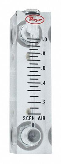 DWYER Flowmeter: Acrylic Flowmeter, Scale, Variable Area, Inline, Vertical, 0.1 scfh – 1 scfh, 120°F (MPN VFA-1-BV). Key specifications — Display Type: Scale; O-Ring Material: Buna-N; Includes Flow Rate Adjustment Knob: Yes; Includes Pressure Guage: No; Mounting Orientation: Vertical; Brand: DWYER; Accuracy: +/-5%; Seal Material: Buna-N.