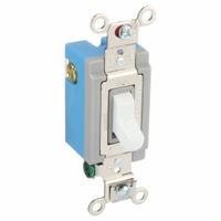 HUBBELL Wall Switch: Toggle Switch, 3-Way, Maintained, White, 120/277V AC, 15 A (MPN HBL1203W). Key specifications — Illuminated: No; Voltage Rating: 120/277V AC.