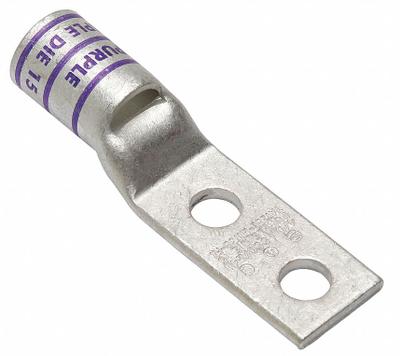BURNDY Compression Lug: For 4/0 AWG, Stranded Wire, 3/8 in Stud Size, Std - Two-Hole Compression Lugs