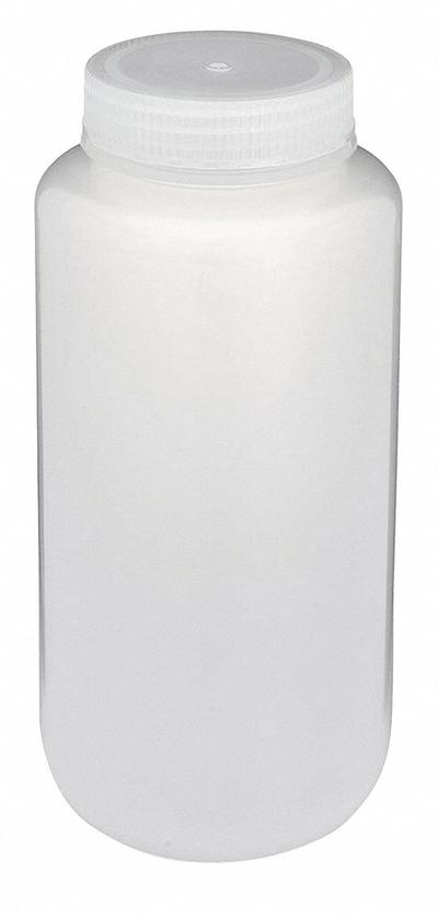 GLOBE SCIENTIFIC Sampling Bottle: Polypropylene, 1 L, 33.81 fl oz, Closure Included - Polypropylene Wide Mouth Round Lab Bottles