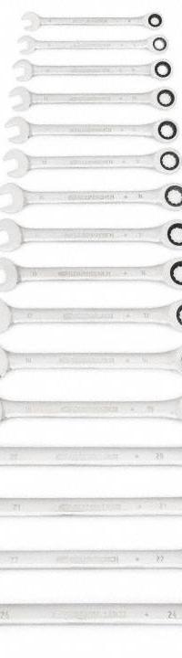 GEARWRENCH Combination Ratcheting Wrench Set: Alloy Steel, Full Polish Chrome, 16 Tools, Std (MPN 9416). Key specifications — attr309581: Full Polish Chrome; attr309580: Alloy Steel; attr309571: No; attr309583: No; attr309587: Yes; attr324931: GEARWRENCH.