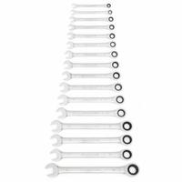 GEARWRENCH Combination Ratcheting Wrench Set: Alloy Steel, Full Polish Chrome, 16 Tools, Std (MPN 9416). Key specifications — attr309581: Full Polish Chrome; attr309580: Alloy Steel; attr309571: No; attr309583: No; attr309587: Yes; attr324931: GEARWRENCH.
