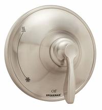 SPEAKMAN Pressure Balance Valve Trim: Compatible Product Type Chelsea Shower Faucet Valves, Plastic (MPN SM-10000-P-BN). Key specifications — Compatible Product Type: Chelsea Shower Faucet Valves; Brand: SPEAKMAN; Trim Plate Material: Plastic; Product Type: Tub and Shower Valve; Trim Plate Shape: Circle; Handle Material: Zinc; Trim Finish/Color: Nickel.