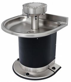 ACORN Wash Fountain: Black/Silver, Stainless Steel, Semi-Circular, 32 in Overall Wd, P-Trap Drain (MPN 3543-2-F-DV-VPB-MXTP). Key specifications — Bowl Shape: Semi-Circular; Drain Type: P-Trap; Color: Black/Silver; Brand: ACORN; Series: 3543; Sink Material: Stainless Steel; ADA Compliant: Not ADA Compliant.