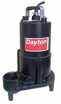 DAYTON Effluent Pump: 1/2 hp, 120V AC, Single Phase, 45 gpm Flow Rate @ 10' of Head, 45 ft Max. Head (MPN 4HU70). Key specifications — Impeller Material: Cast Iron; Rated Voltage: 120V AC; Brand: DAYTON; Switch: Not Included.