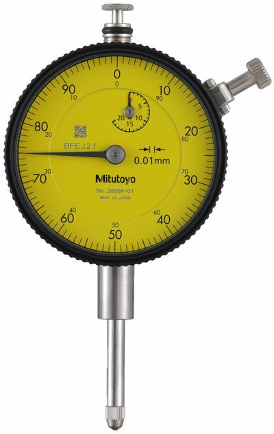 MITUTOYO Dial Indicator: 0 mm to 20 mm, Metric, Lug Back, 0.01 mm Accuracy - Continuous Reading Flat Back Dial Indicators