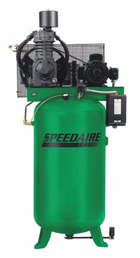 SPEEDAIRE Electric Air Compressor: 7.5 hp, 2 Stage, Vertical, 80 gal, 24.5 cfm, 175 psi, 460V AC (MPN 45GP30). Key specifications — attr48430: SPEEDAIRE; attr48445: 60 Hz; attr48448: Air Cooled Aftercooler, Motor Starter, Electronic Drain Valve, Oil Sight Glass, Pressure Gauge, Pressure Safety Valve, Tri-Voltage Motor, Prewired 460V; attr48450: 460V AC; attr48474: Three; attr48487: Vertical.